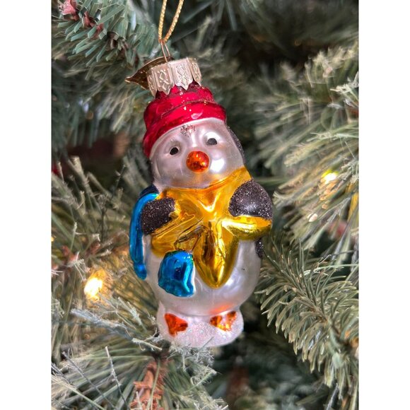 Vintage Thomas Pacconi Hand Blown Glass Penguin Ornament - Glittered Design With - Picture 1 of 6